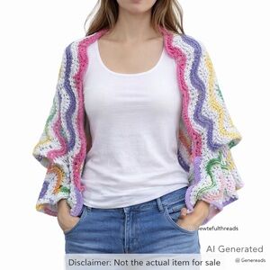 Handmade Crochet Rainbow Ripple Shrug Sweater One Size Boho